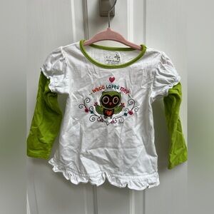 Okie Dokie 18 Month White and Green Owl Long Sleeve Top